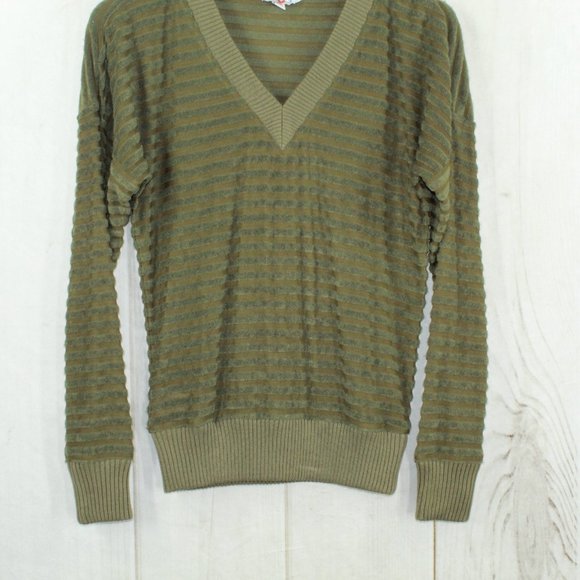 LL Bean Signature Olive Green Striped V-Neck Pullover Sweater Size XS - Picture 4 of 10